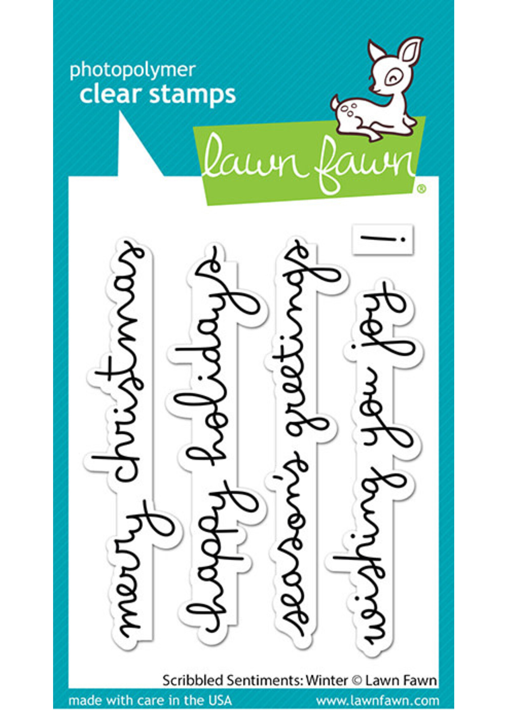 Lawn Fawn scribbled sentiments: winter stamp