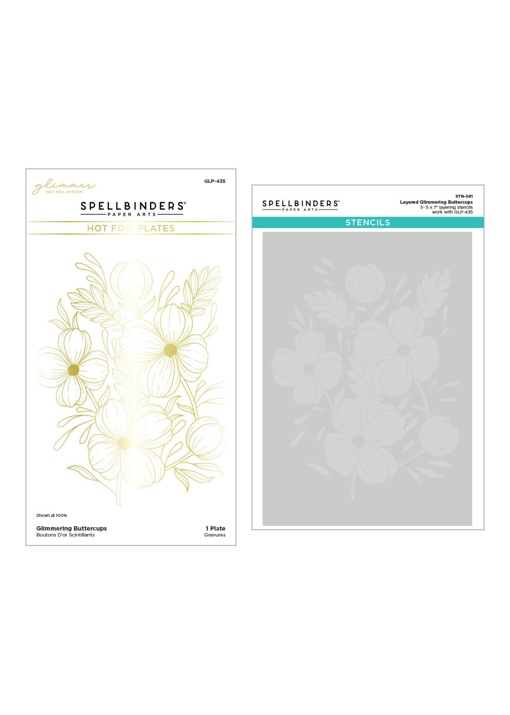 spellbinders Glimmering Buttercups Glimmer Plate and Stencil Bundle from the Glimmering Flowers Collection