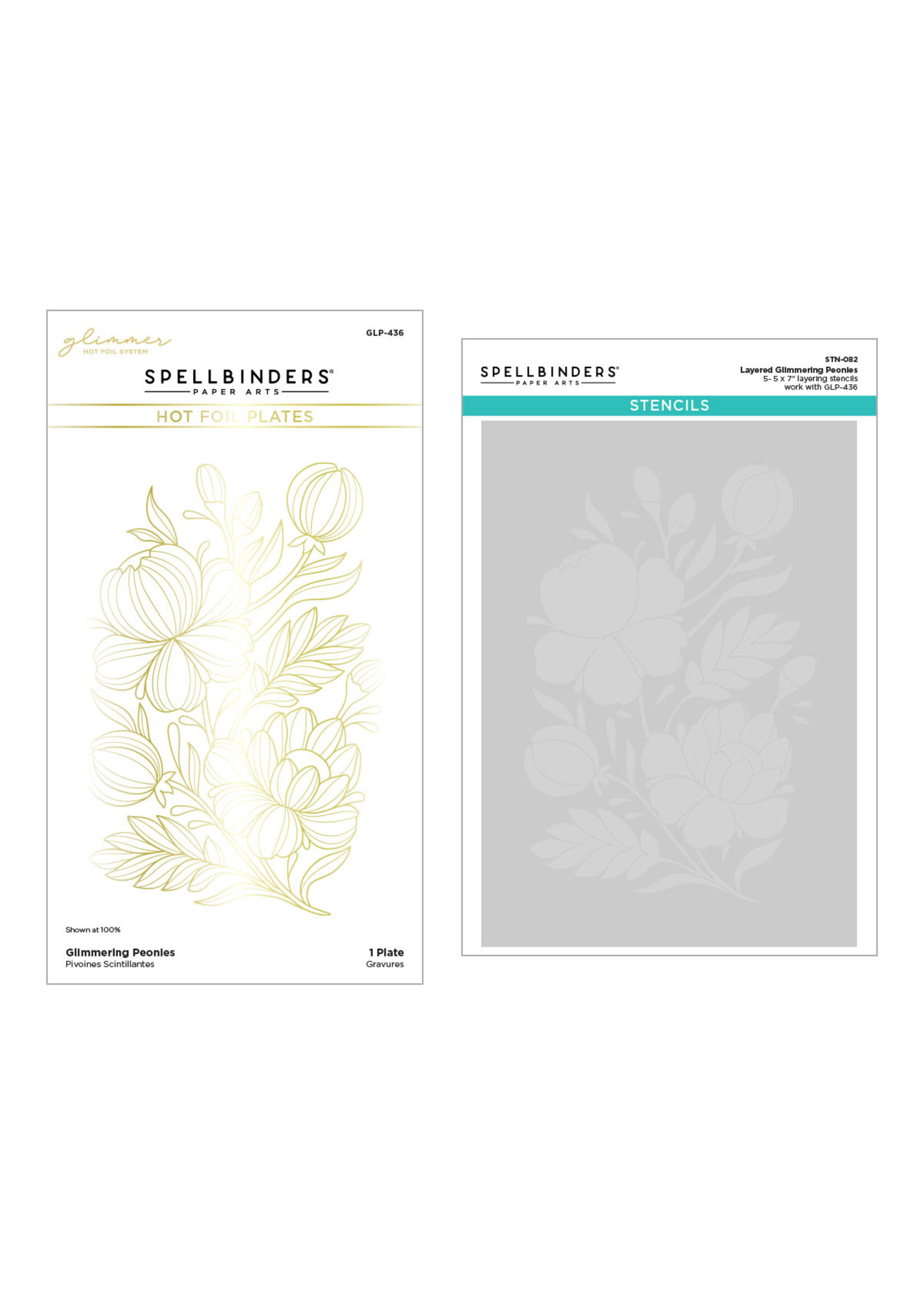 spellbinders Glimmering Peonies Glimmer Plate and Stencil Bundle from the Glimmering Flowers Collection