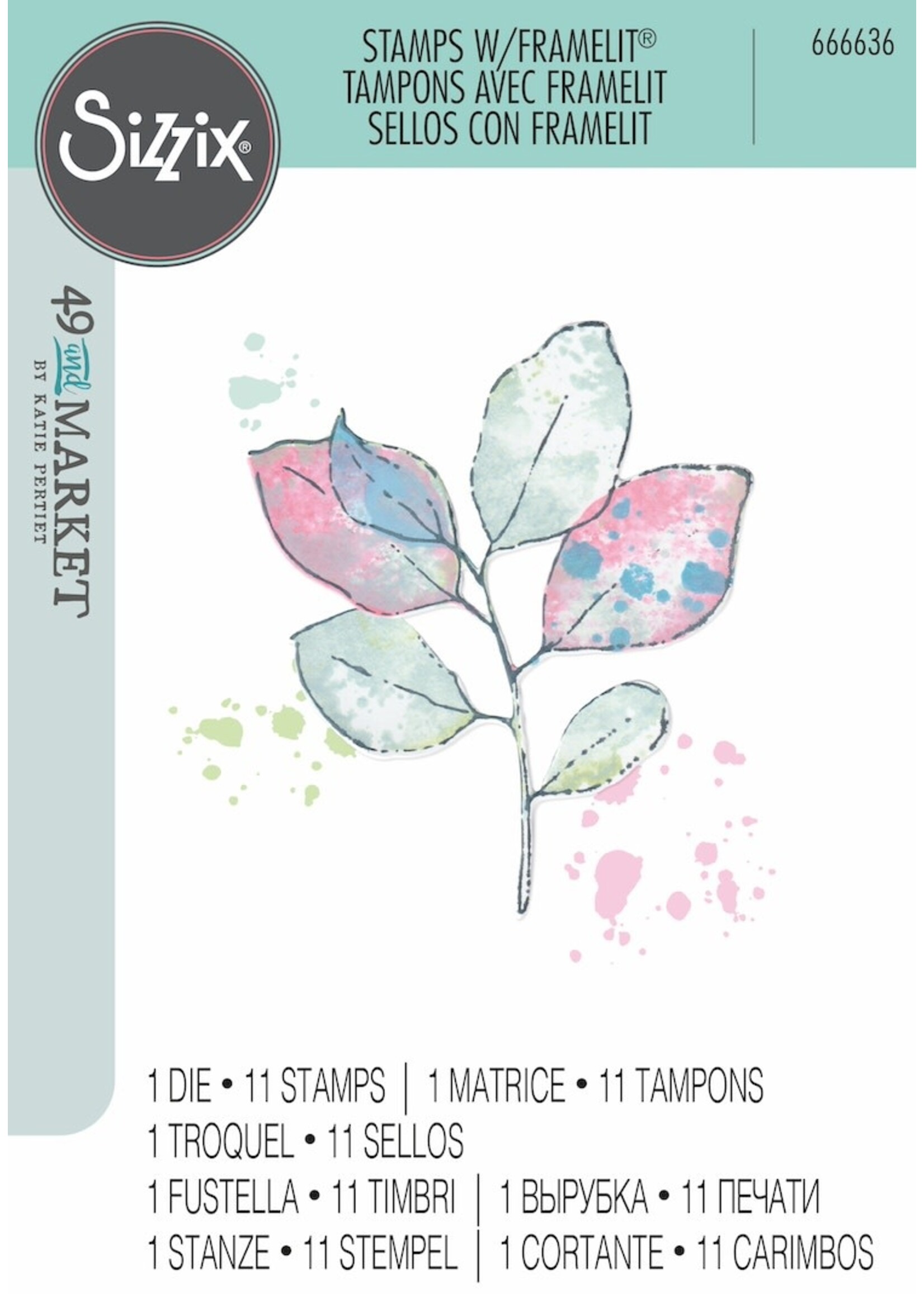 Sizzix 49 & Market Painted Pencil Leaves Stamp/Die Set