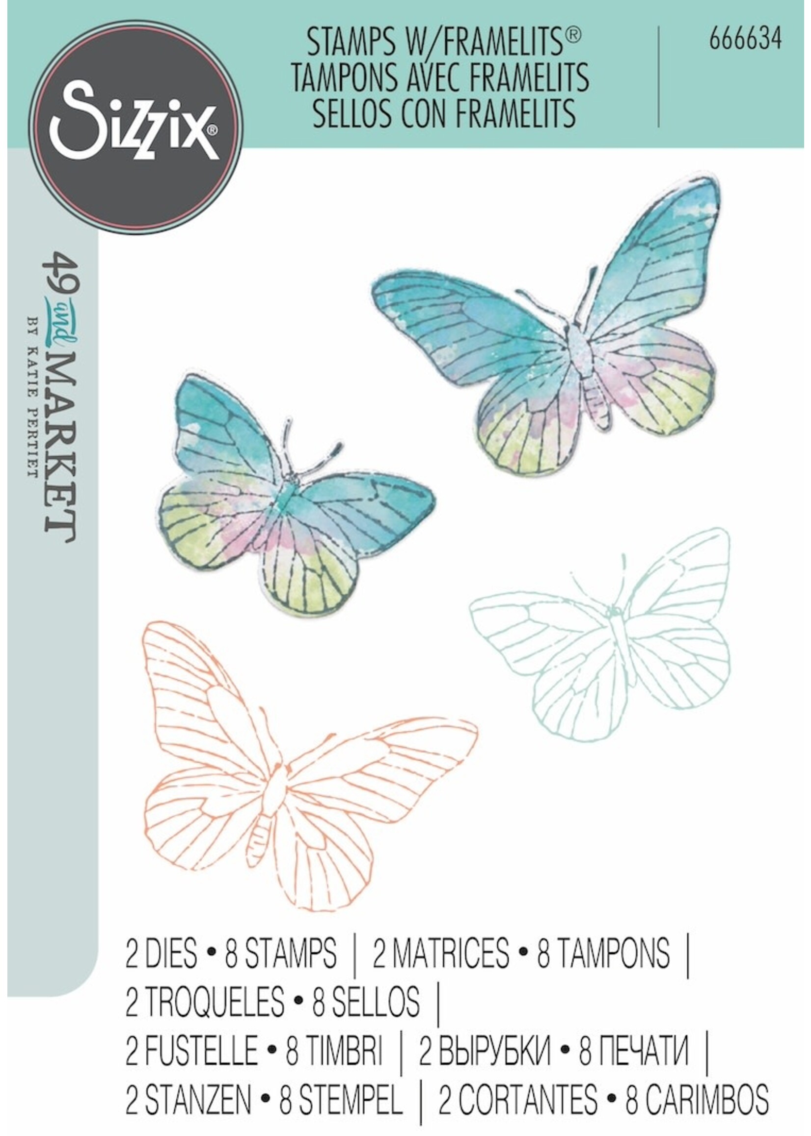Sizzix 49 & Market Painted Pencils Butterflies Stamp/Die Set