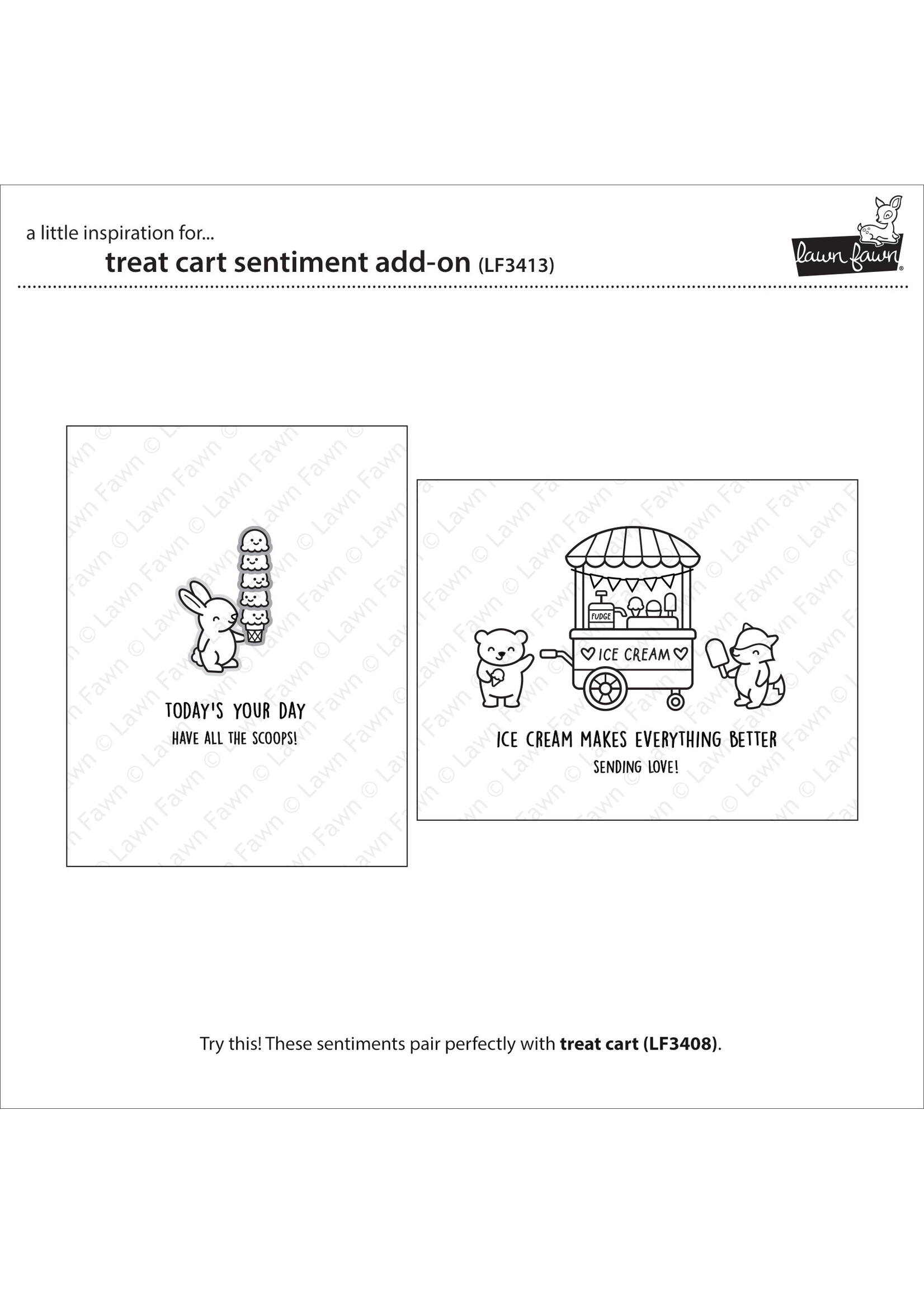 Lawn Fawn treat cart sentiment add-on stamp