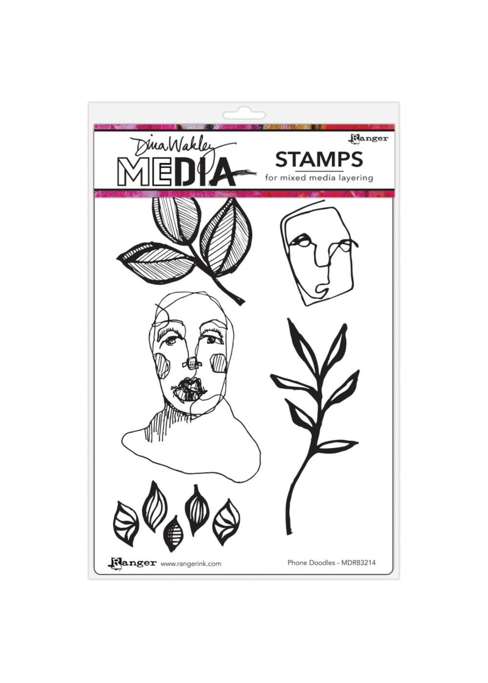 RANGER Dina Wakley Media Cling Stamps - Phone Doodles