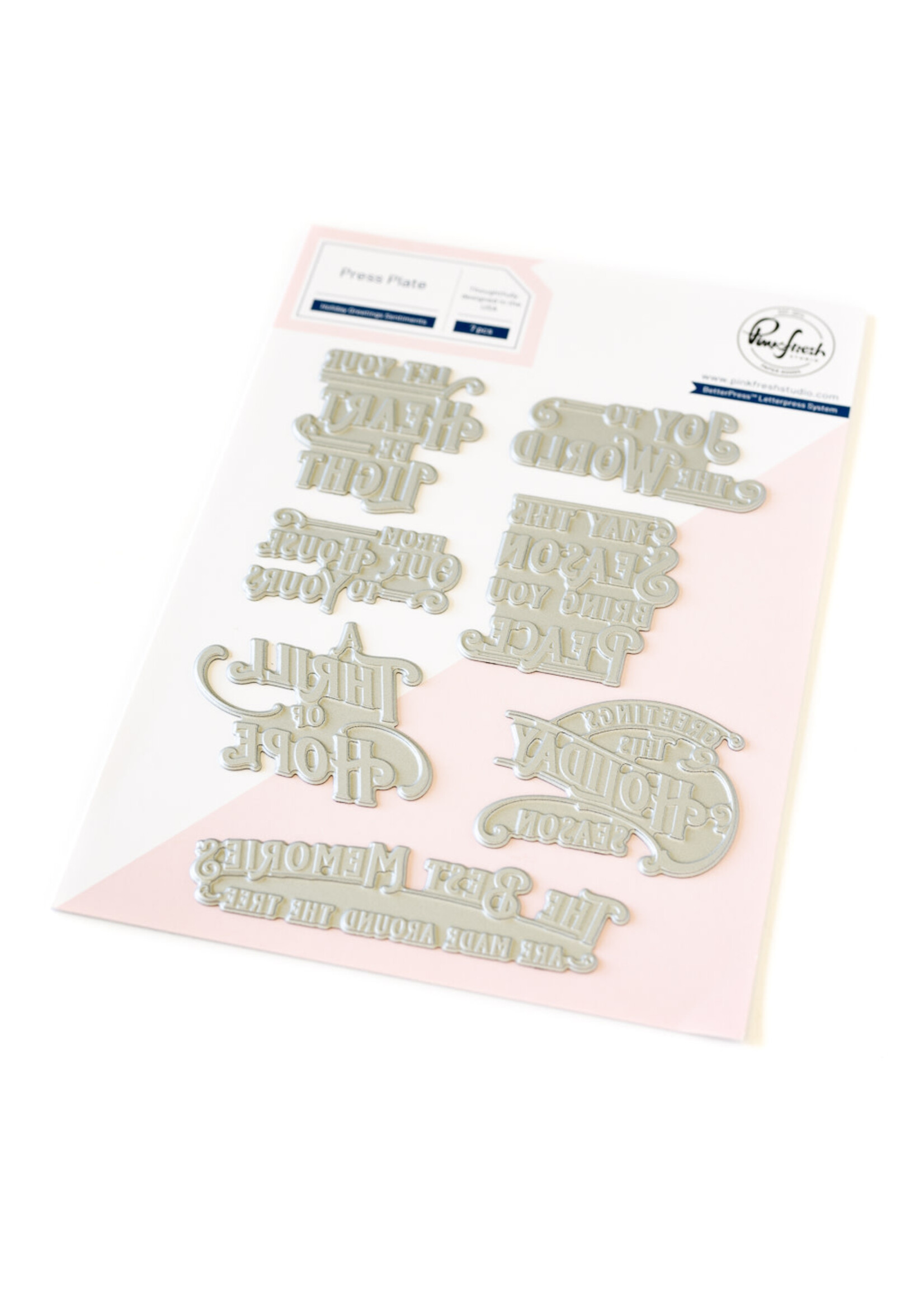 PinkFresh Studios Holiday Greetings Sentiments Pressplate