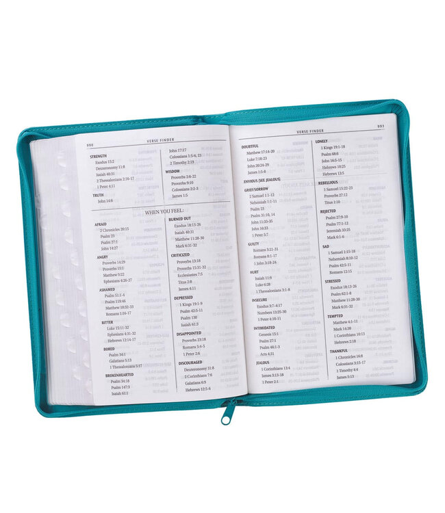 Turquoise Faux Leather Zippered KJV Deluxe Gift Bible with Thumb Index