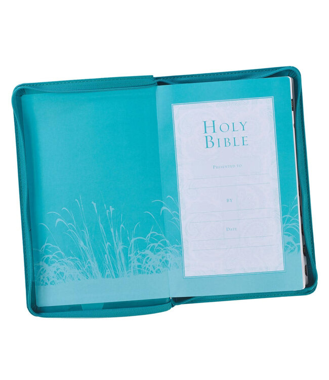 Turquoise Faux Leather Zippered KJV Deluxe Gift Bible with Thumb Index