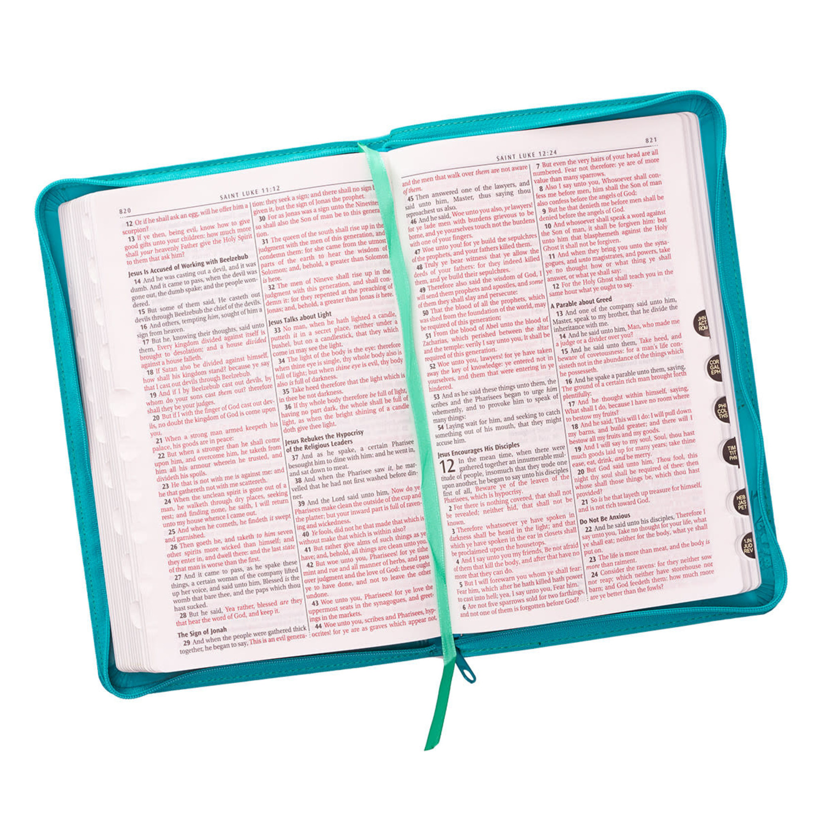 Christian Art Gifts Turquoise Faux Leather Zippered KJV Deluxe Gift Bible with Thumb Index