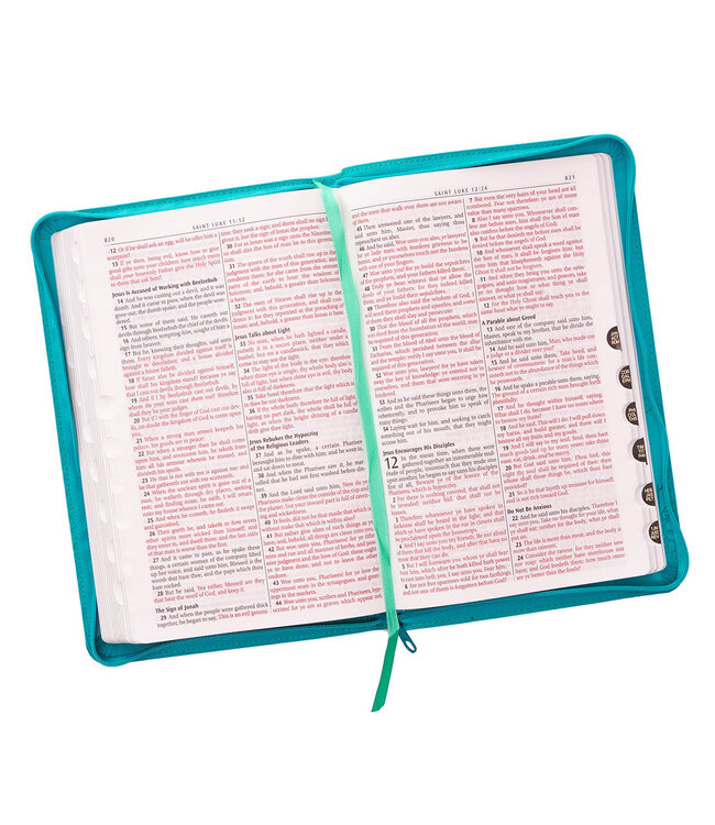 Turquoise Faux Leather Zippered KJV Deluxe Gift Bible with Thumb Index