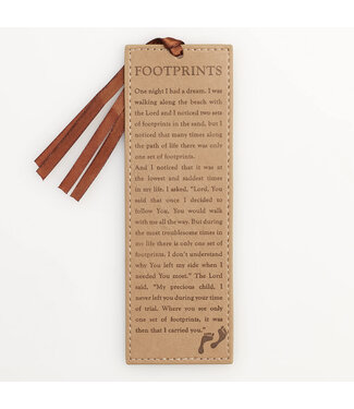 Christian Art Gifts Footprints - Tan Faux Leather Bookmark