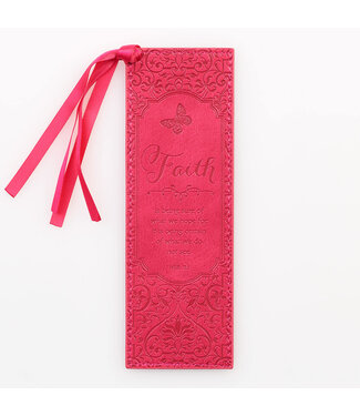 Christian Art Gifts Faith Pink Faux Leather Bookmark - Hebrews 11:1