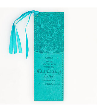 Christian Art Gifts Everlasting Love - Teal Faux Leather Bookmark - Jeremiah 31:3
