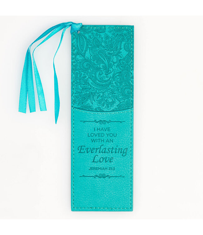 Everlasting Love - Teal Faux Leather Bookmark - Jeremiah 31:3
