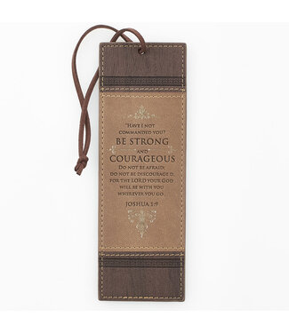 Christian Art Gifts Be Strong and Courageous Brown Two-toned Faux Leather Bookmark - Joshua 1:9