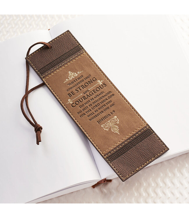 Be Strong and Courageous Brown Two-toned Faux Leather Bookmark - Joshua 1:9
