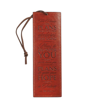 Christian Art Gifts For I Know The Plans Brown - Faux Leather Bookmark - Jeremiah 29:11