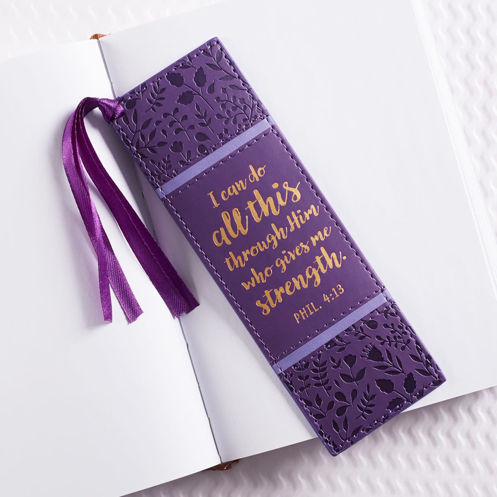 Christian Art Gifts I Can Do All This - Purple Faux Leather Bookmark - Philippians 4:13
