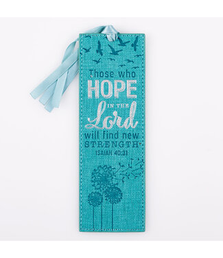 Christian Art Gifts Hope in the Lord Teal Faux Leather Bookmark - Isaiah 40:31