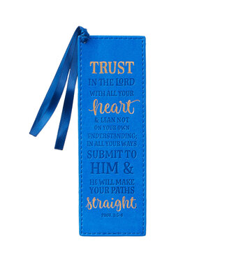 Christian Art Gifts Trust In The LORD - Blue Faux Leather Bookmark - Proverbs 3:5-6
