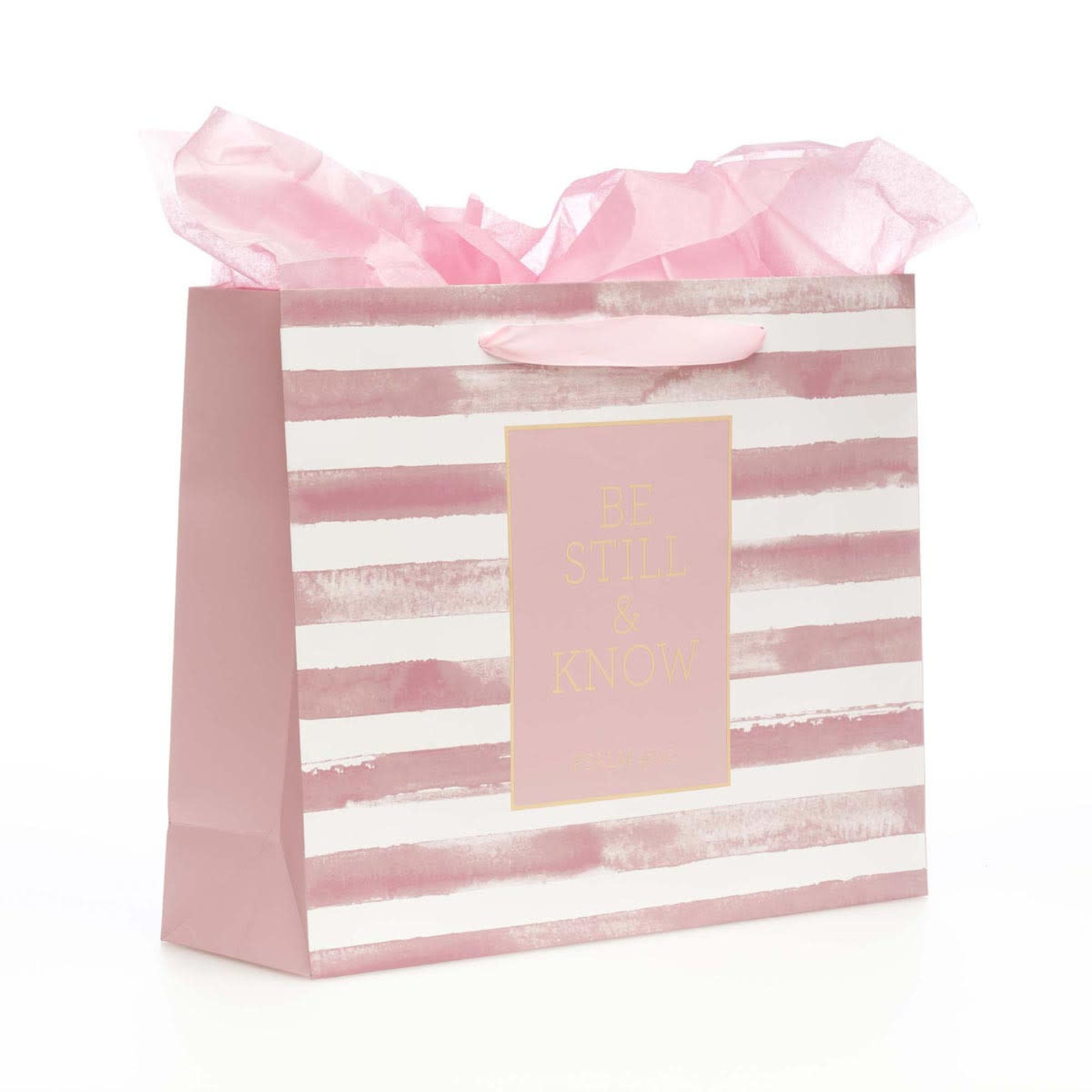 Christian Art Gifts Be Still & Know Large Gift Bag Set in Pink with Card and Tissue Paper - Psalm 46:10