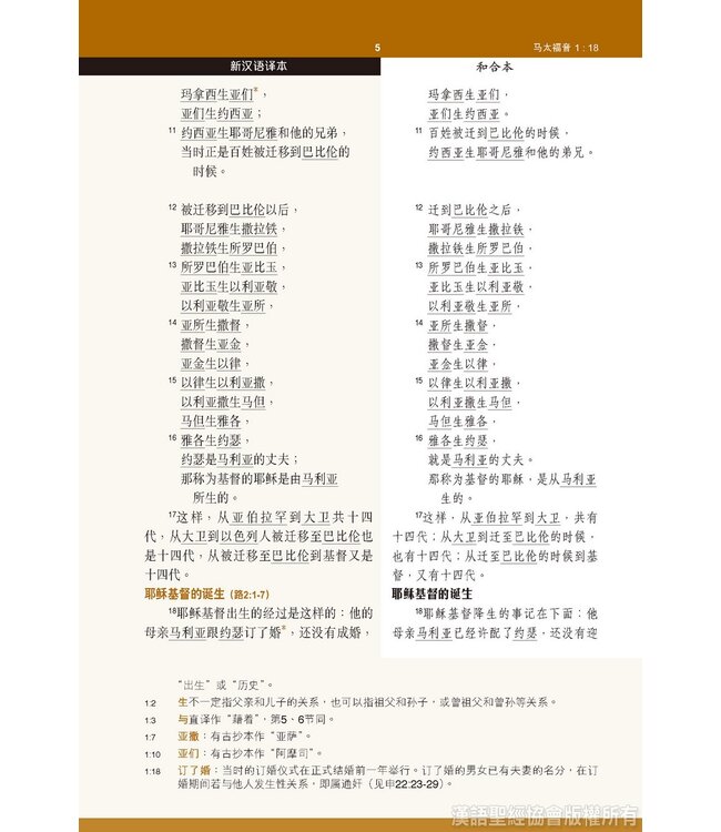 新约全书．注释版．新汉语/和合本．并排版