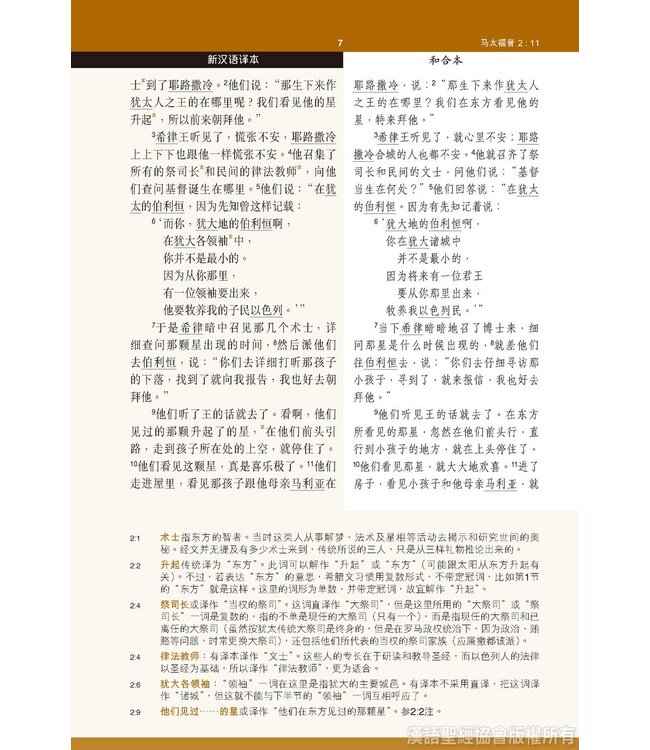 新约全书．注释版．新汉语/和合本．并排版