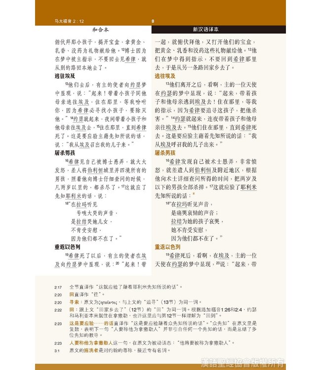 新约全书．注释版．新汉语/和合本．并排版