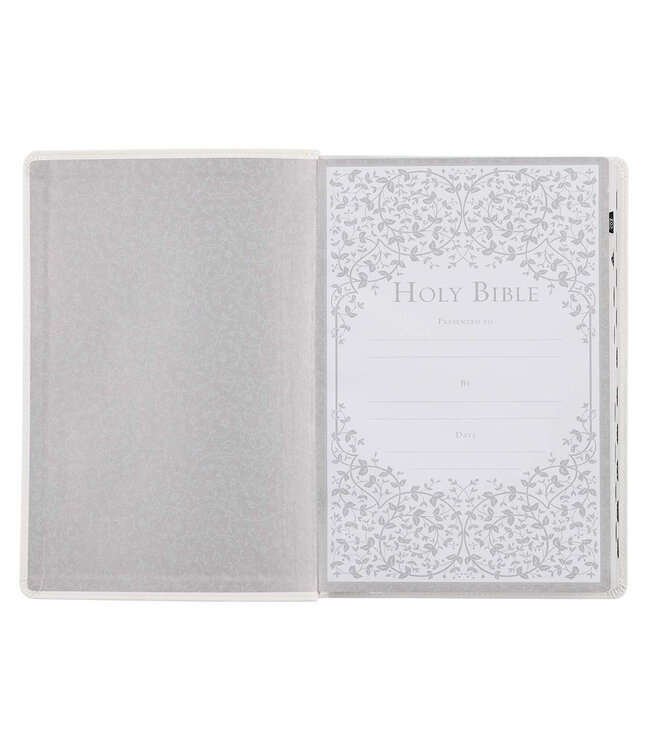 White Faux Leather Large Print Thinline KJV Bible with Thumb Index