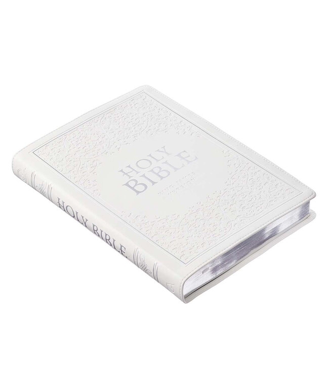 White Faux Leather Large Print Thinline KJV Bible with Thumb Index