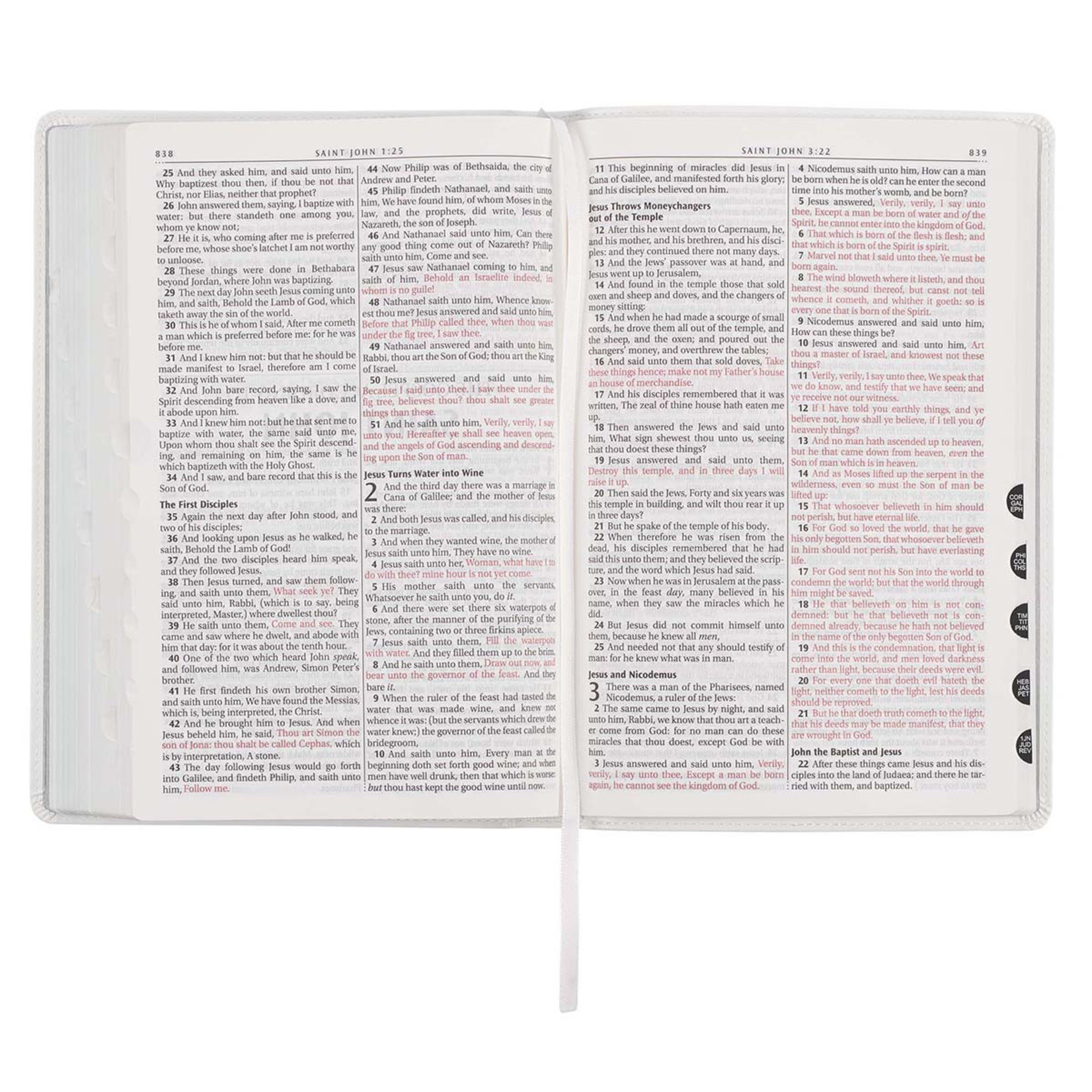 Christian Art Gifts White Faux Leather Large Print Thinline KJV Bible with Thumb Index