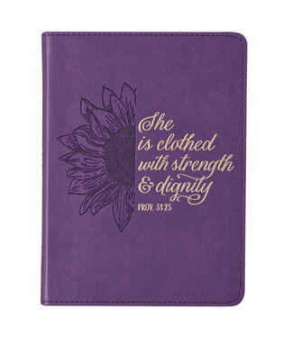 Christian Art Gifts Strength & Dignity - Purple Sunflower Faux Leather Handy-Sized Journal - Proverbs 31:25