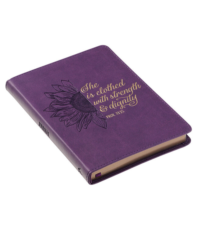Strength & Dignity - Purple Sunflower Faux Leather Handy-Sized Journal - Proverbs 31:25