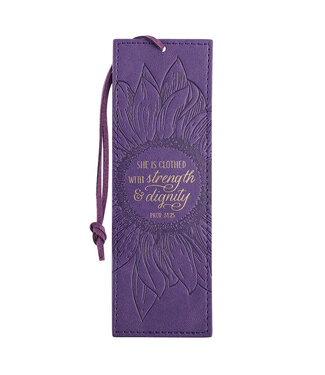 Christian Art Gifts Strength and Dignity Purple - Sunflower Faux Leather Bookmark - Proverbs 31:25