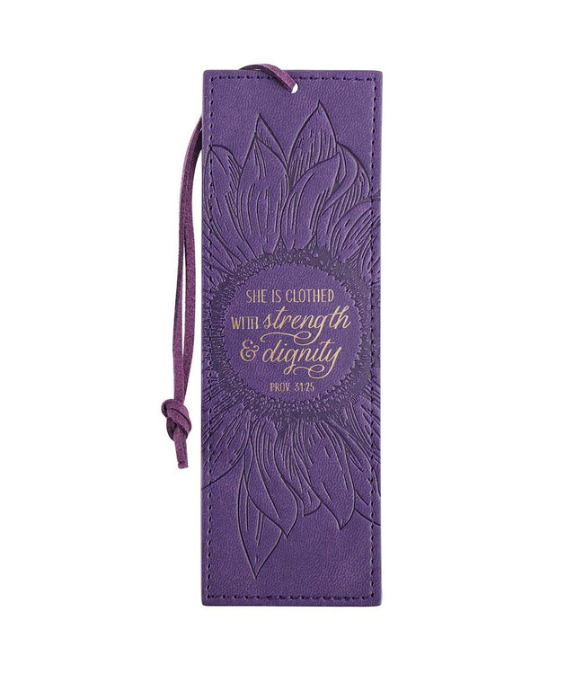 Strength and Dignity Purple - Sunflower Faux Leather Bookmark - Proverbs 31:25