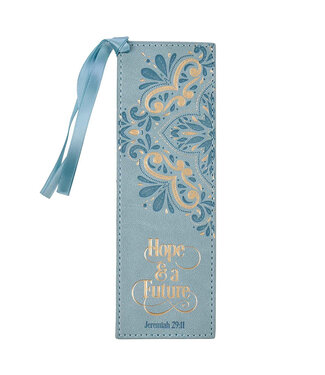 Christian Art Gifts Hope & a Future - Powder Blue Faux Leather Bookmark - Jeremiah 29:11