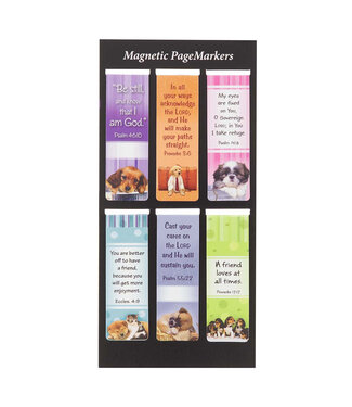 Christian Art Gifts Be Still - Magnetic Bookmark Set with Puppies - Psalm 46:10