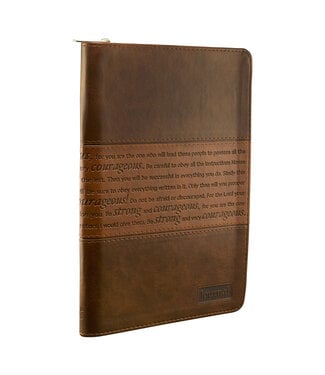 Christian Art Gifts Strong and Courageous Zippered Classic LuxLeather Journal - Joshua 1:5-7 | 仿皮拉鍊封口日記本
