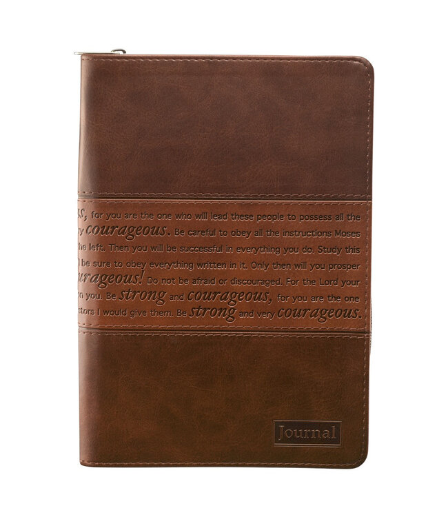 Strong and Courageous Zippered Classic LuxLeather Journal - Joshua 1:5-7 | 仿皮拉鍊封口日記本