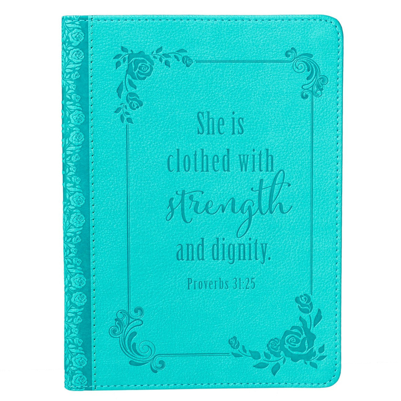 Christian Art Gifts Strength and Dignity Teal Handy-sized Faux Leather Journal - Proverbs 31:25