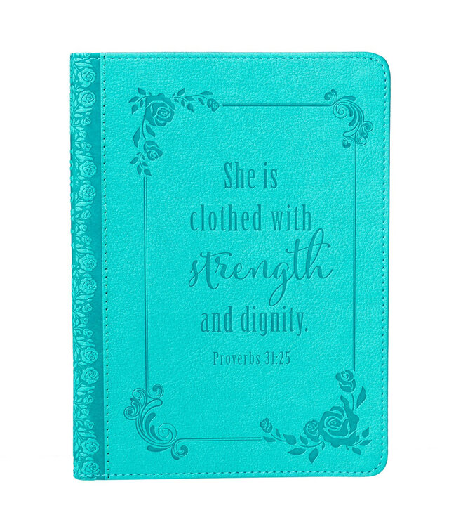Strength and Dignity Teal Handy-sized Faux Leather Journal - Proverbs 31:25