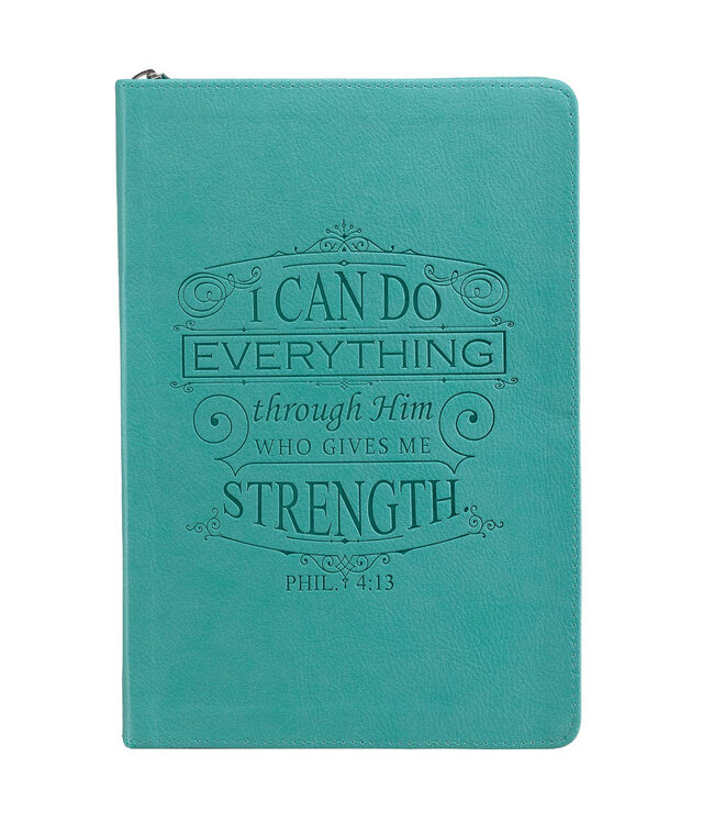 I Can Do Everything Zippered Classic LuxLeather Journal In Turquoise - Philippians 4:13 | 仿皮拉鍊封口日記本