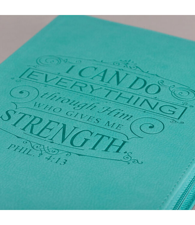 I Can Do Everything Zippered Classic LuxLeather Journal In Turquoise - Philippians 4:13 | 仿皮拉鍊封口日記本