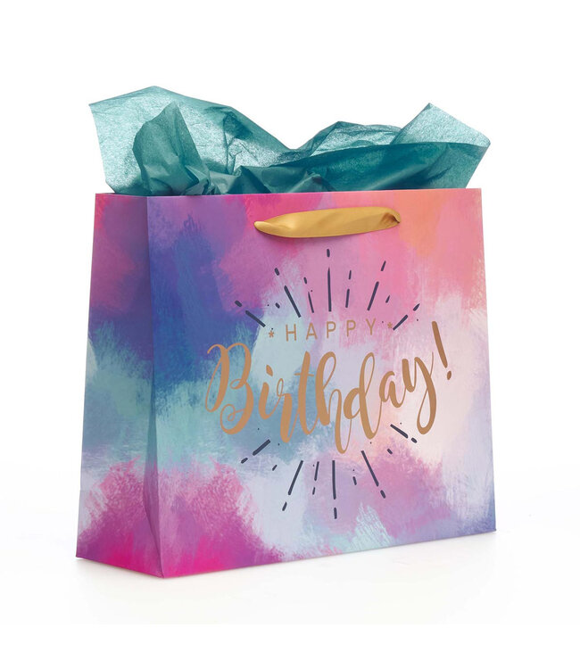 Happy Birthday Multicolored Large Gift Bag Set with Card and Tissue Paper