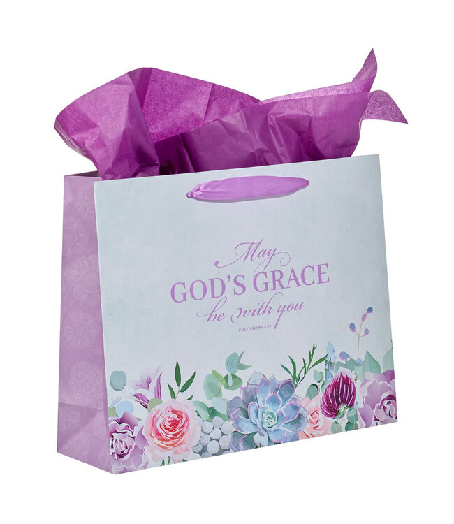 May God's Grace Be With You Purple Succulent Large Landscape Gift Bag with Card - Colossians 4:18