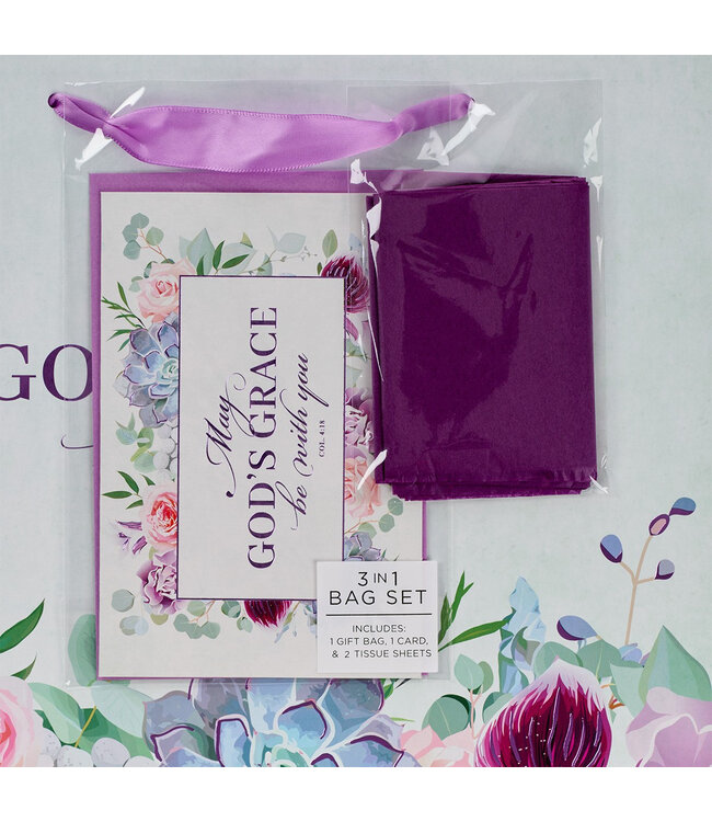 May God's Grace Be With You Purple Succulent Large Landscape Gift Bag with Card - Colossians 4:18