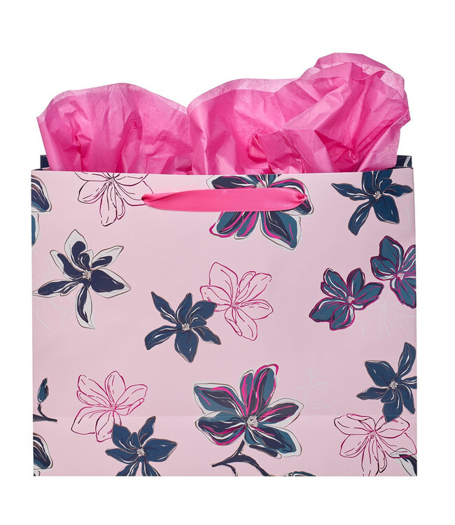 May God's Grace Be With You Blue Floral Large Landscape Gift Bag with Card - Hebrews 13:25