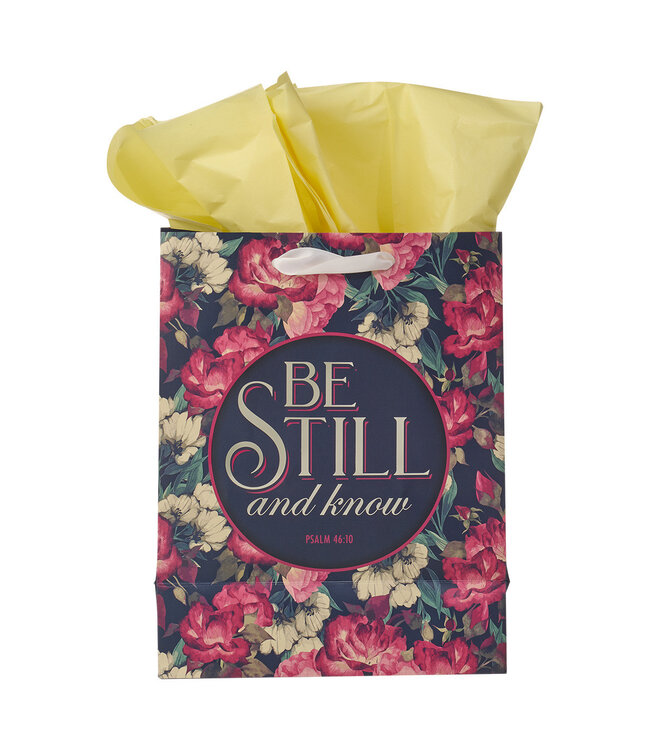 Be Still Vintage Floral Medium Gift Bag – Psalm 46:10