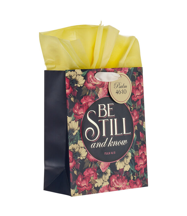Be Still Vintage Floral Medium Gift Bag – Psalm 46:10