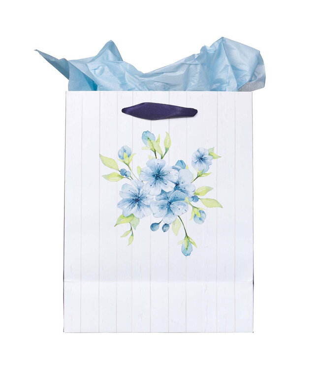 A Sweet friendship Medium Gift Bag in White and Blue with Tissue Paper - Proverbs 27:9