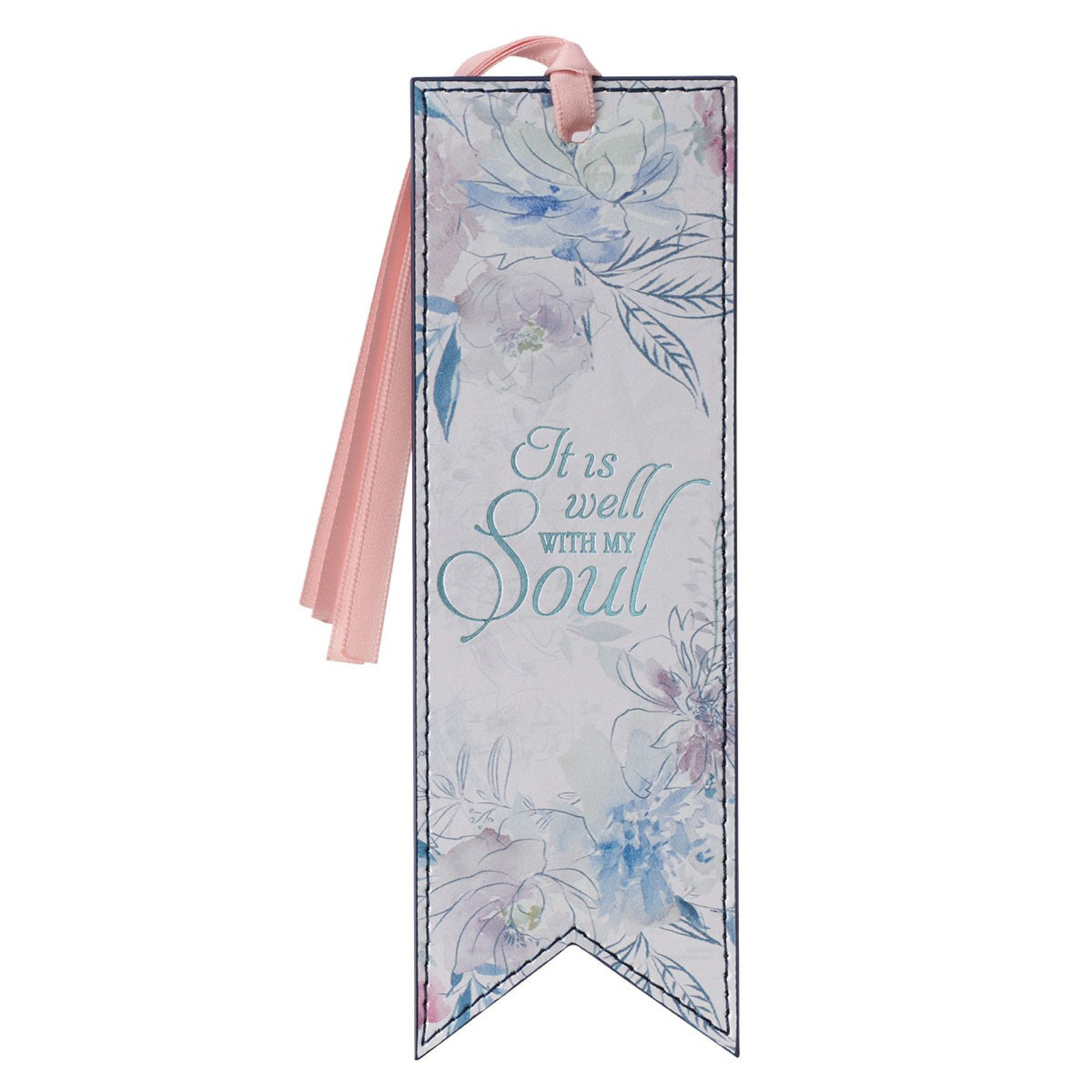 Christian Art Gifts It is Well Hymn Watercolor Floral Faux Leather Bookmark