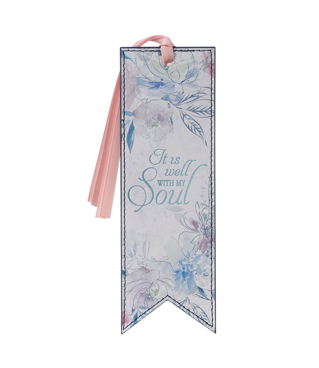 It is Well Hymn Watercolor Floral Faux Leather Bookmark